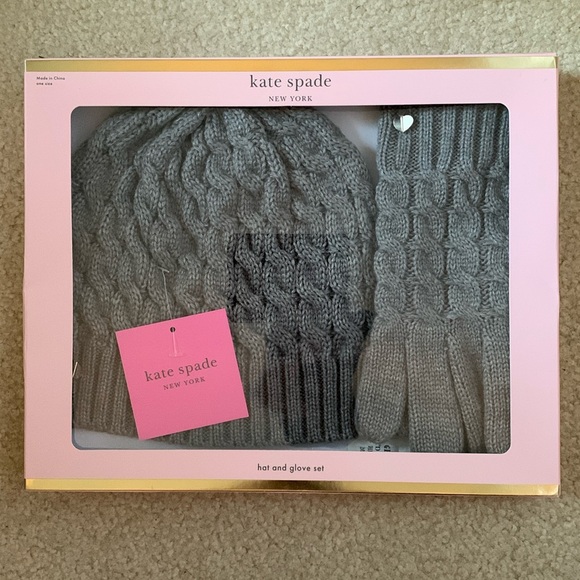 kate spade Accessories - Kate Spade Grey Cable Knit Hat and Gloves Set